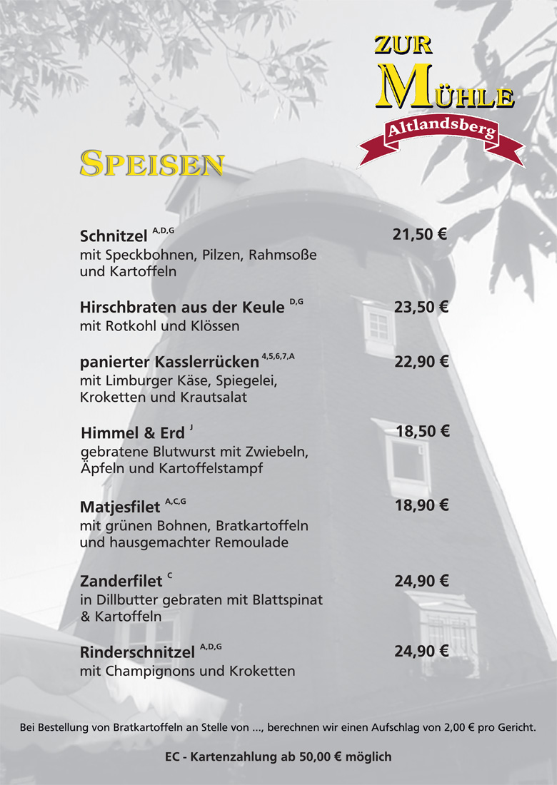 Speisekarte Zur Mühle Altlandsberg